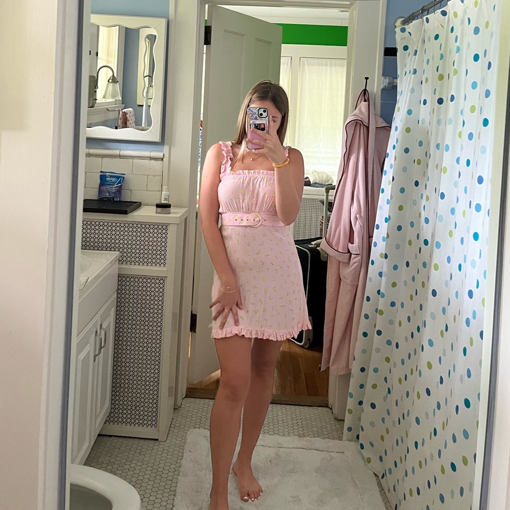 Faithfull the Brand Summer Belted Mini Dress in Pink Size 2